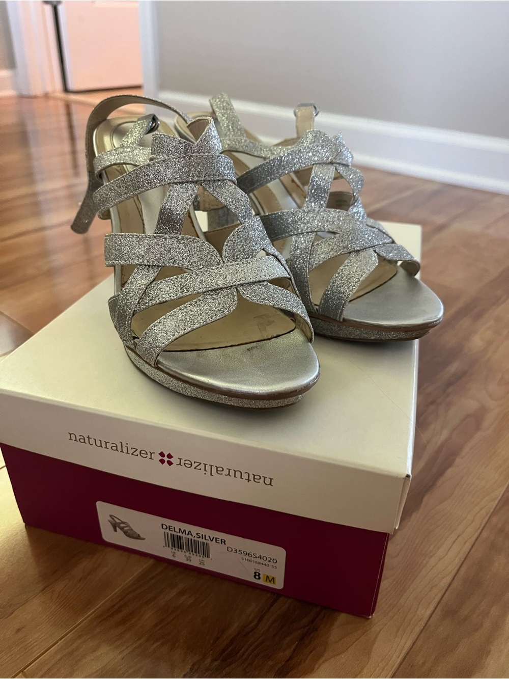 Naturalizer Silver Glitter Strappy Heels